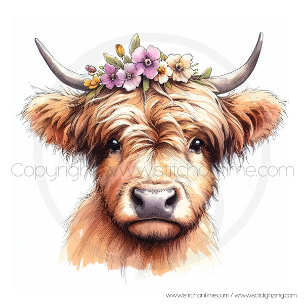 6 HIGHLAND COW : Watercolour Female Highland Cow (Digital Image)