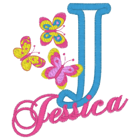Letters (A177) J Jessica with Butterflies Applique 4x4