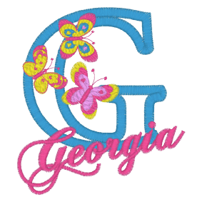 Letters (A184) G Georgia with Butterflies Applique 4x4