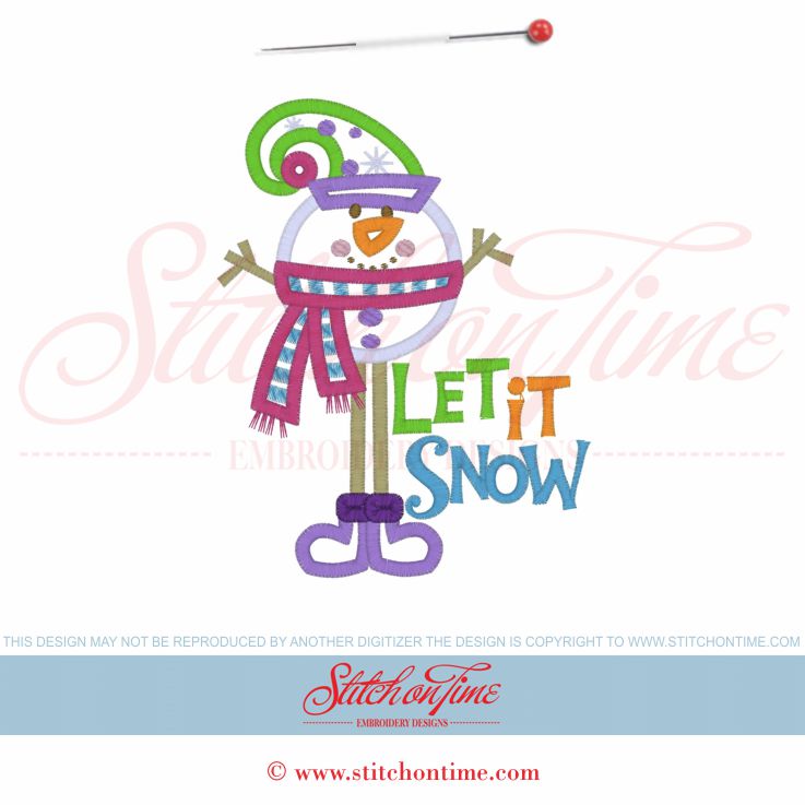 7 Modern Holiday :Christmas Snowman Let It Snow Applique 5x7