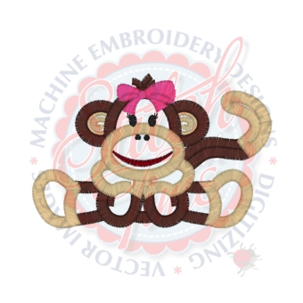 Monkies (84) Sock Monkey Girl Applique 4x4
