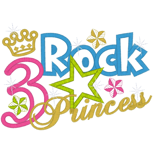 Numbers (A12) 3 Rock Star Princess Applique 5x7