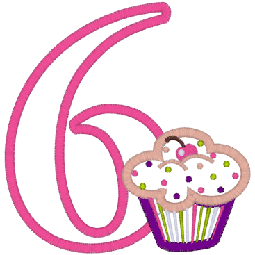 Numbers (A15) 6 with cupcake Applique 5x7