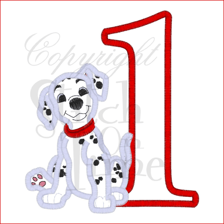 Numbers (A36) 1 With a Dalmation Dog Applique 5x7