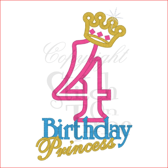 Numbers (52) 4 with Crown Applique 5x7
