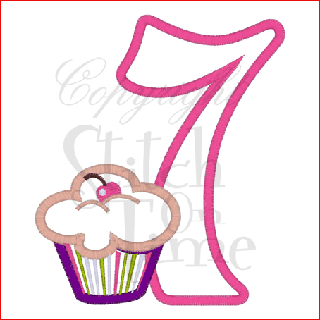 Numbers (55) 7 with cupcake Applique 5x7