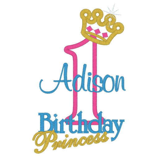 Numbers (68) 1 Birthday Princess Applique 5x7
