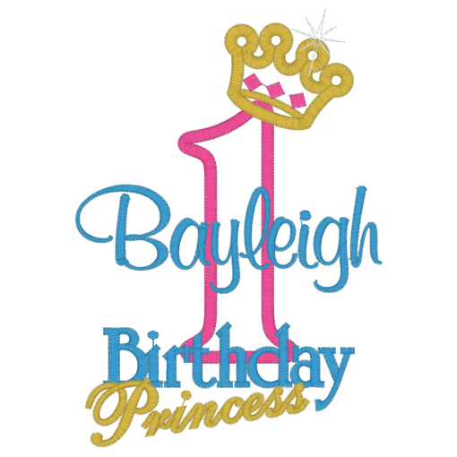 Numbers (72) 1 Birthday Princess Applique 5x7
