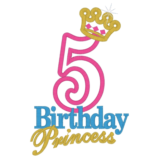 Numbers (74) 5 Birthday Princess Applique 5x7