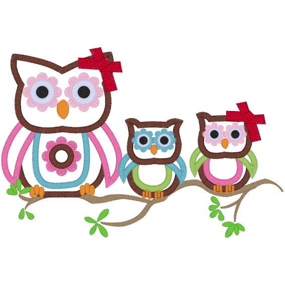 Owl (A28) Mommy, Brother & Sister Owl Applique 6x10
