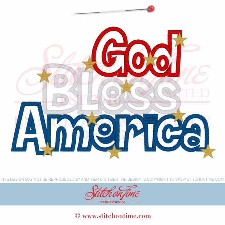 124 Patriotic : God Bless America Applique 6x10