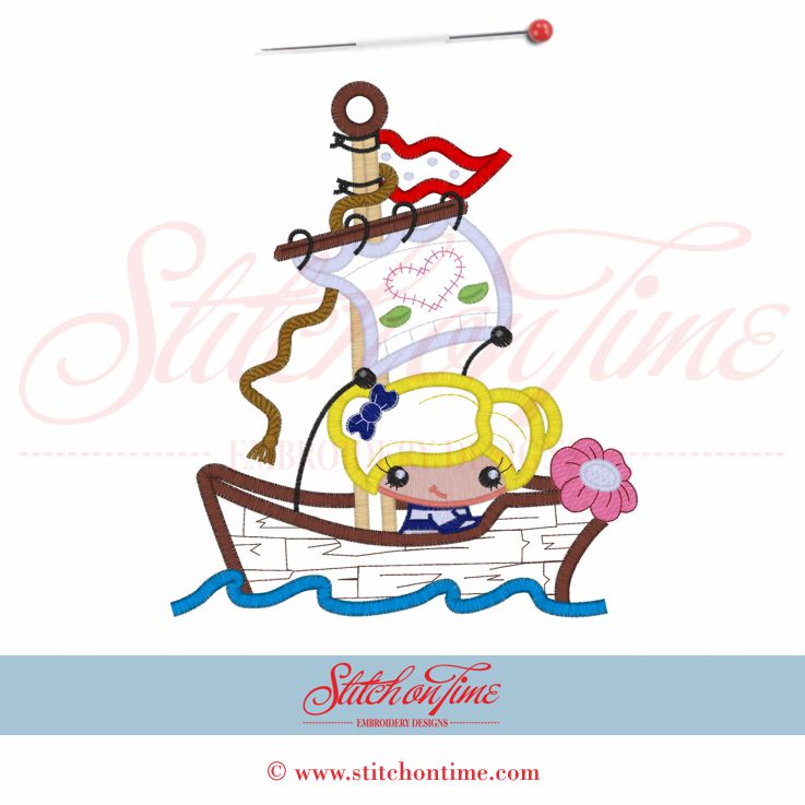 223 PDS : Sailor Girl In Boat Applique 6x10