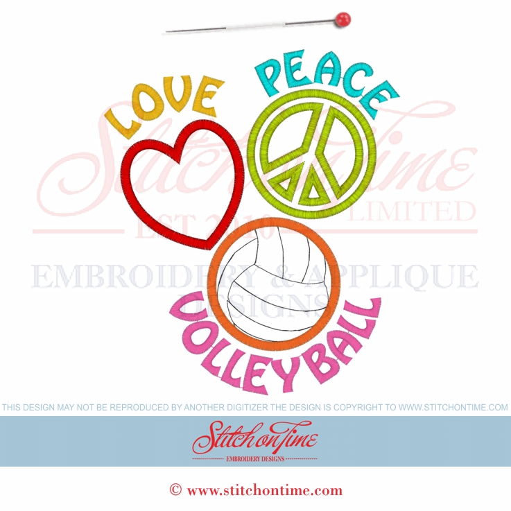 Peace (100) Peace Love Volleyball Applique 6x10