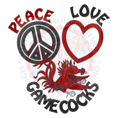 Peace (136) Peace Love Gamecocks Applique 5x7
