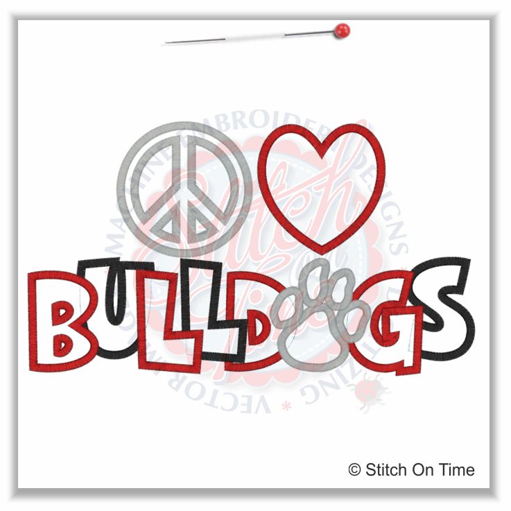 152 Peace : Peace Love Bulldogs Applique 6x10