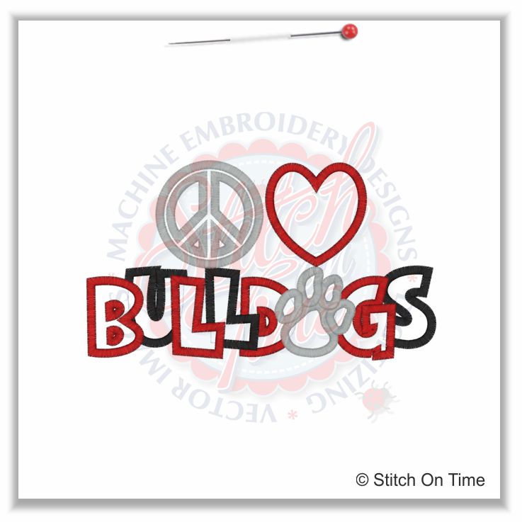153 Peace : Peace Love Bulldogs Applique 5x7