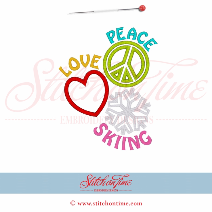 154 Peace : Peace Love Skiing Applique 5x7