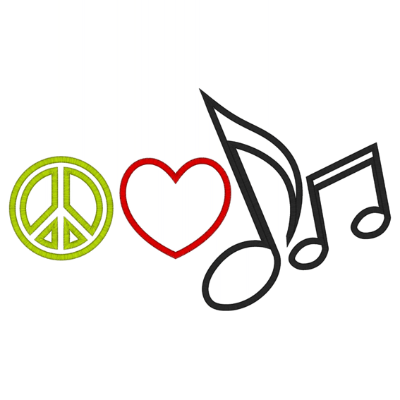 Peace (73) Peace Love Music Applique 8x12