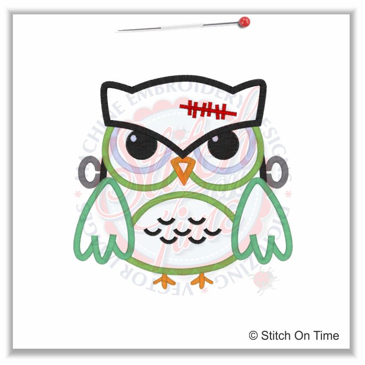 3 Pink Pueblo : Frankenstein Owl Applique 6x10