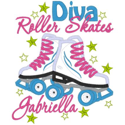 Roller Skates (9) Diva Roller Skates with Name Applique 5x7