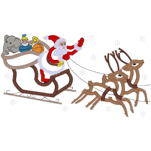 Santa (A16) Sleigh & Reindeer Applique 5x7