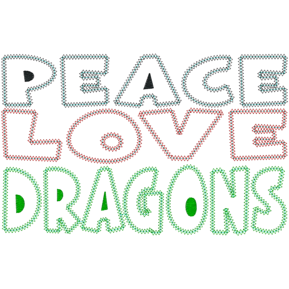 Sayings (A1136) Peace Love Dragons Rough Cut Applique 6x10