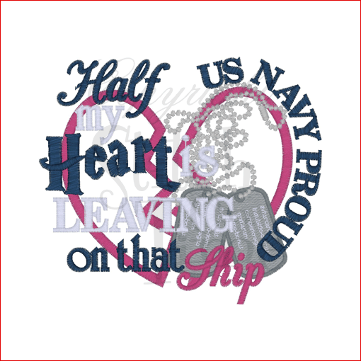 Sayings (1744) Half My Heart Navy Applique 5x7