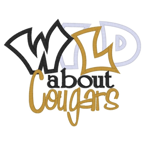 Sayings (3143) Wild About Cougars Applique 5x7