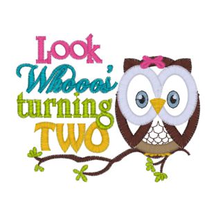 Sayings (3854) Look Whoos Turning 2 Owl Applique 4x4