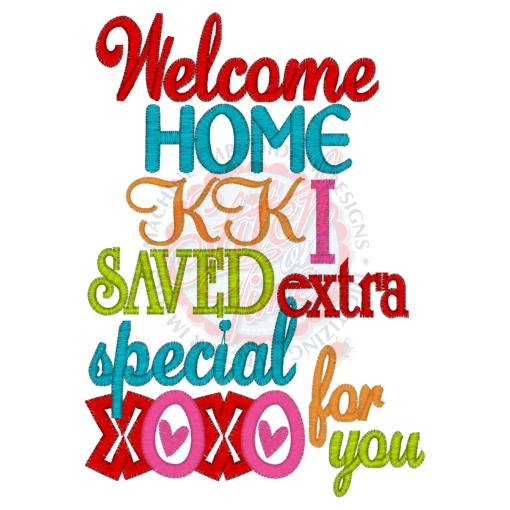 Sayings (4101) Welcome Home KK xoxo Applique 5x7