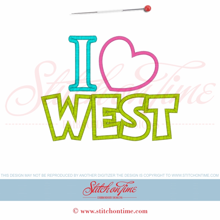 5699 Sayings : I Heart West applique 5x7