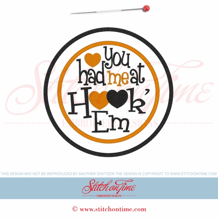 5768 Sayings : You Had Me At Hook'Em Applique 6x10