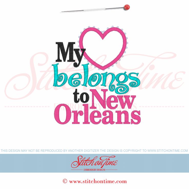 5889 Sayings : My Heart Belongs To New Orleans Applique 5x7