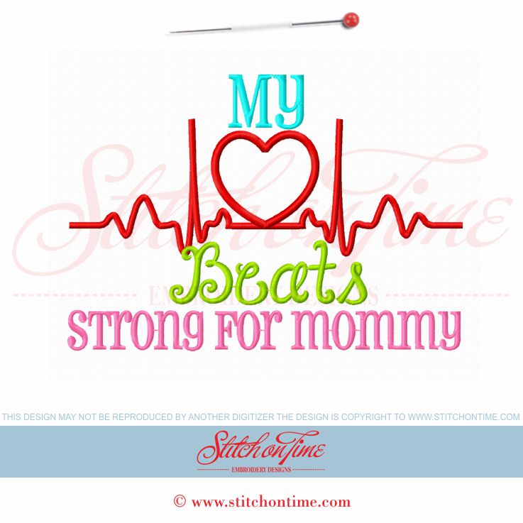 5896 Sayings : My Heart Beats Strong For Mommy Applique 5x7