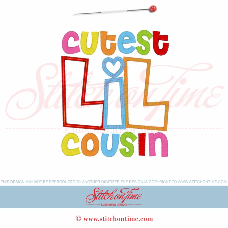 6014 Sayings : Cutest LIL Cousin Applique 5x7