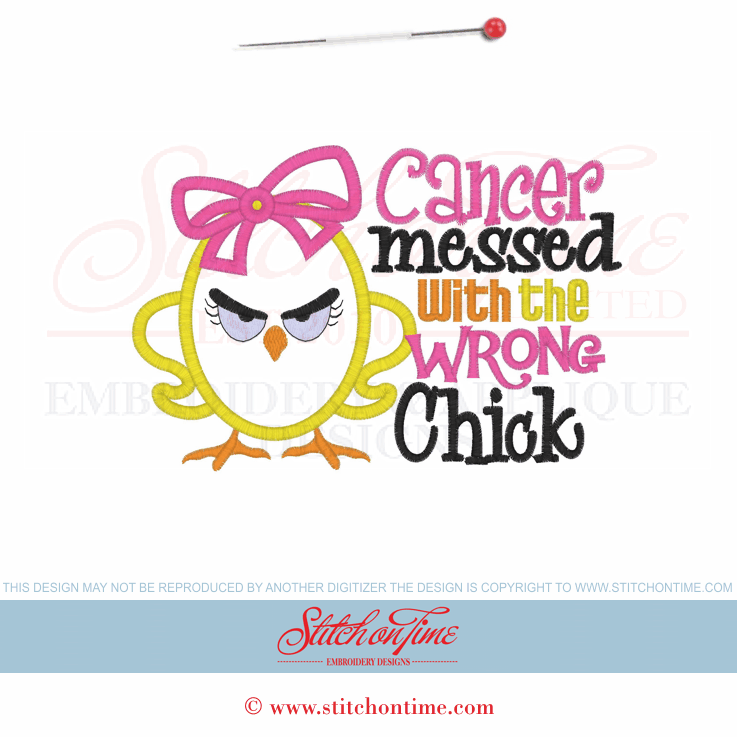 6159 Sayings : Cancer Messed With The Wrong Chick Applique 5x7