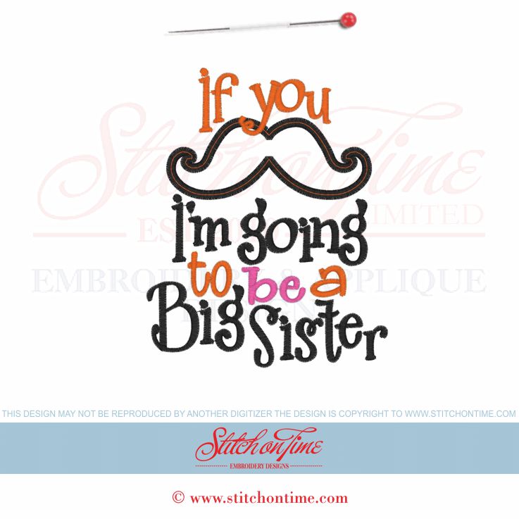 6192 Sayings : Mustache Big Sister Applique 5x7