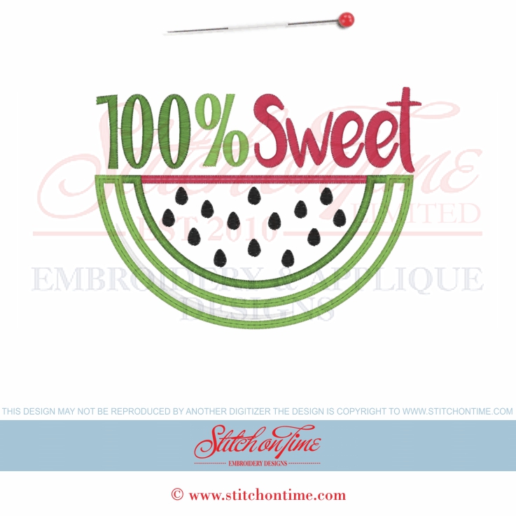 6515 Sayings : 100% Sweet Watermelon Applique 5x7