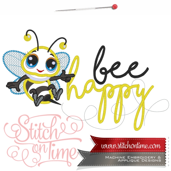 6623 Sayings : Bee Happy Applique 3 Hoop Sizes Inc.