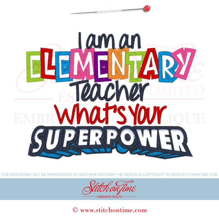 123 School : Elementary Teacher Superpower Applique 6x10