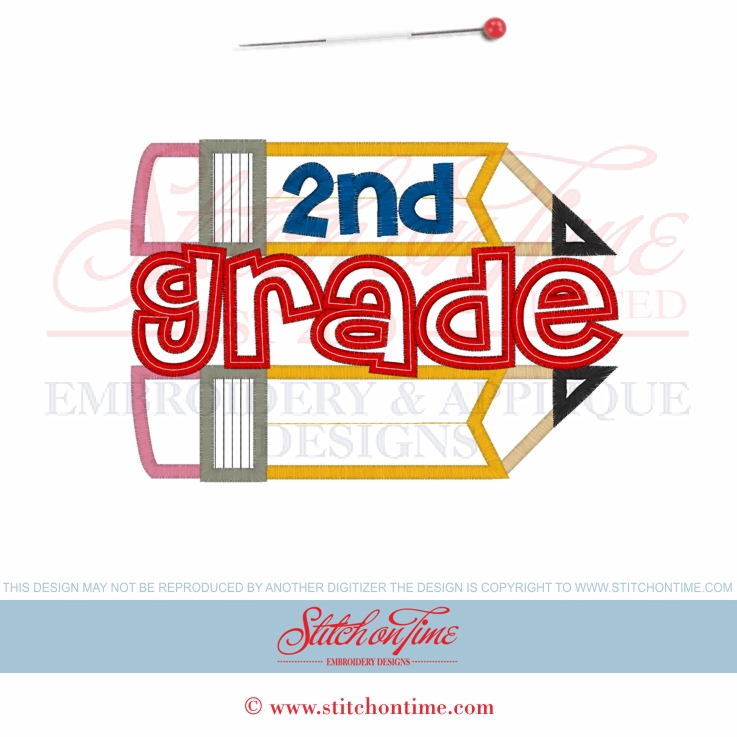 132 School : Pencil 2nd Grade Applique 5x7