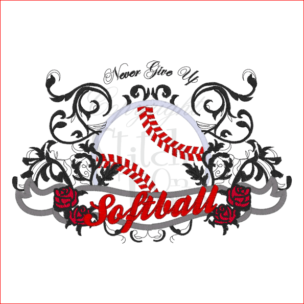 Softball (1) Never Give Up Applique 6x10