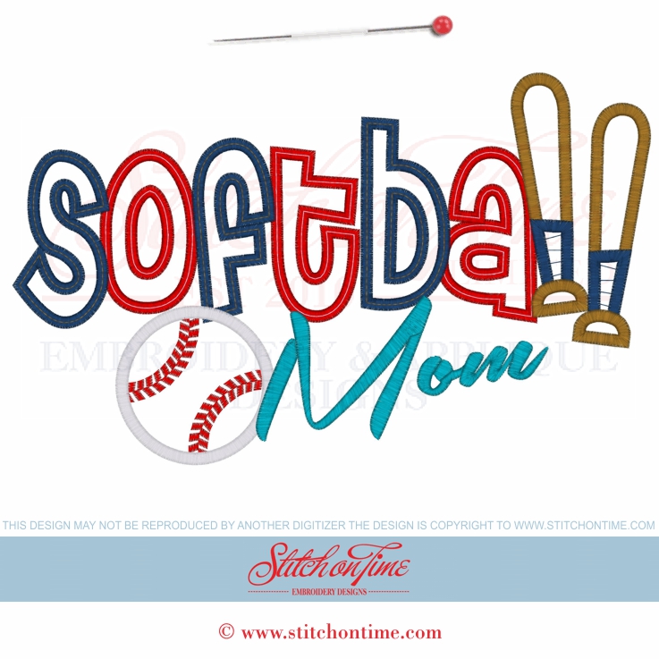68 Softball : Softball Mom Applique 6x10