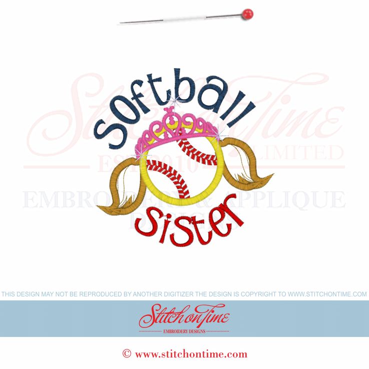 71 Softball : Softball Sister Applique 5x7