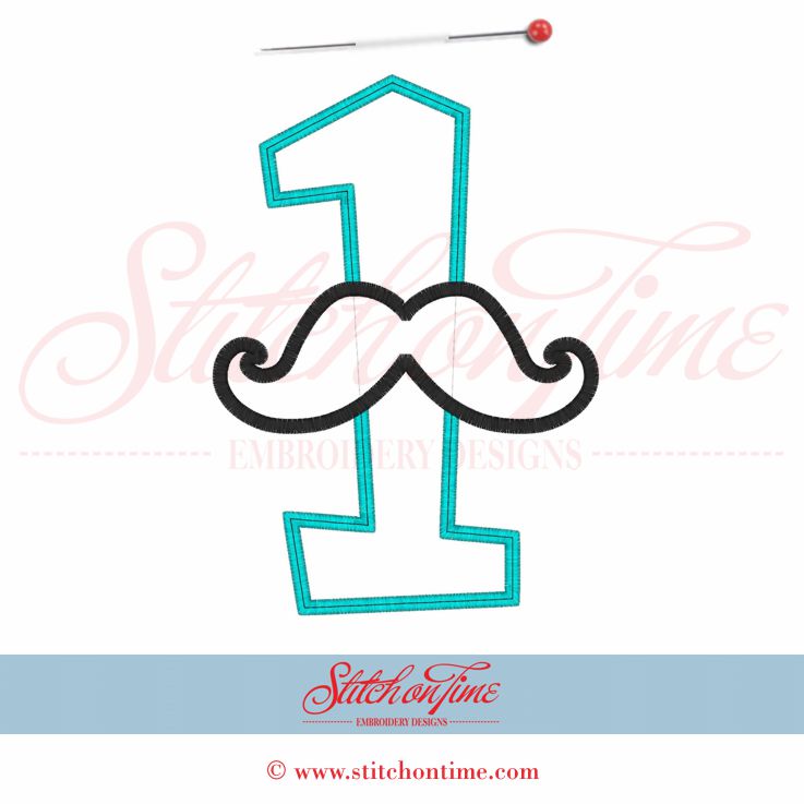 1 Stache Number : 1 With Mustache Applique 5x7