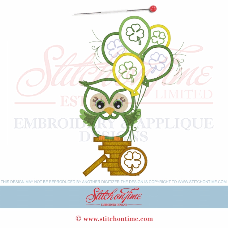 5 St Patricks Owl (AMD): Owl Applique 3 Hoop Sizes