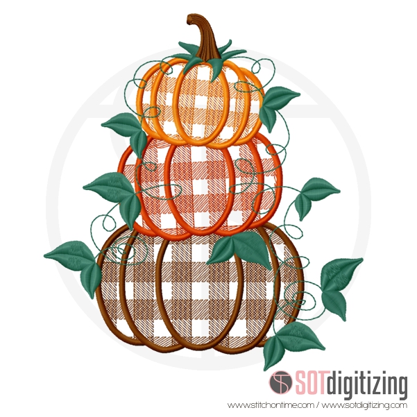 87 Thanksgiving : Buffalo Check Stacked Pumpkins