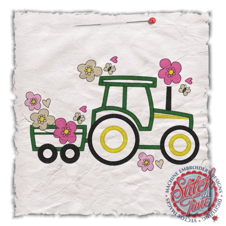 Tractors (51) Tractor With Flowers Applique 5x7