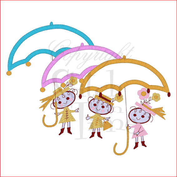 Umbrella (1) Kids Under Umbrella Applique 6x10
