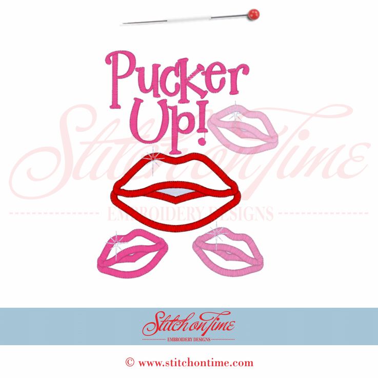 351 Valentine : Pucker Up! Lips Applique 5x7